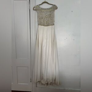 Sequin Champagne Colored Prom Dress with Jewel top Size S